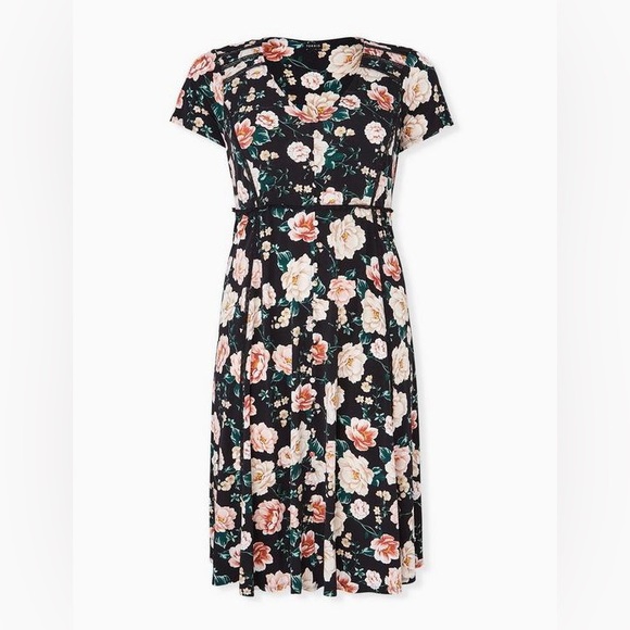 Torrid women’s black floral Midi Studio Knit Button-Front Skater Dress plus sz 1 - Picture 1 of 8